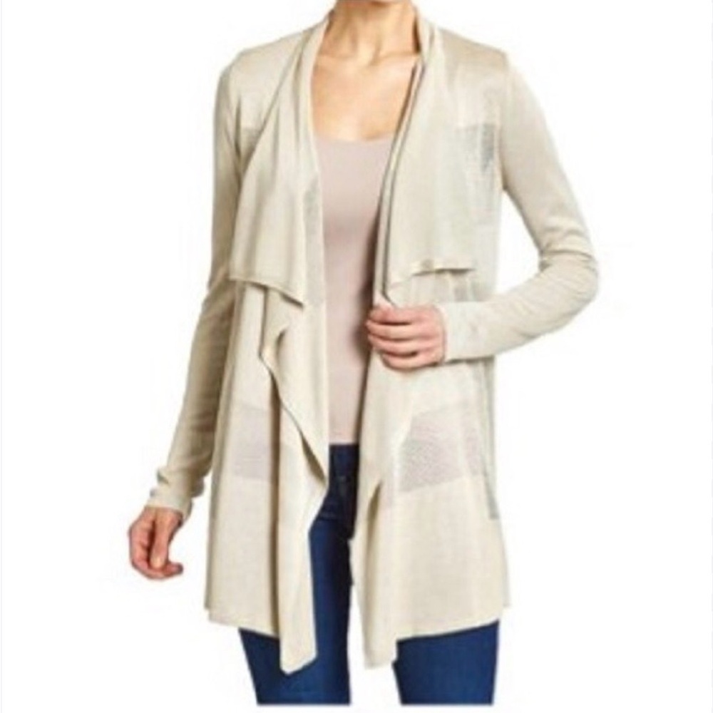 Premise Studio Beige‎ Waterfall Cardigan XXL Lightweight Draped Sweater